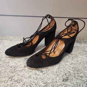 Aquazzura Dark Suede Lace-Up Heels